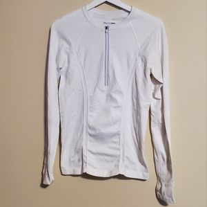 Athleta White Fast Track Thumbhole Ruched Quarter Zip Pullover Women's M